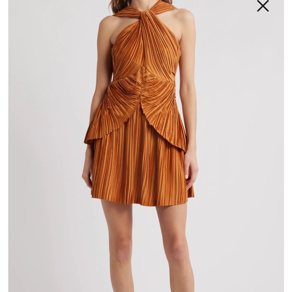 Cult Gaia Sofila Variegated Pleat Twist Neck Minidress